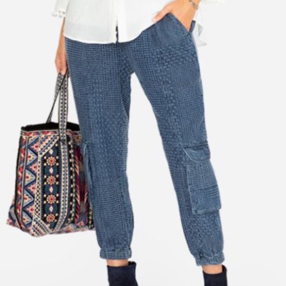 Johnny Was Sana Denim Joggers Medium Embroidered